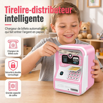 🏧💰 Tirelire Électronique pour Enfants Style Distributeur – Code d’Accès, Enroulement des Billets et Empreinte Simulée