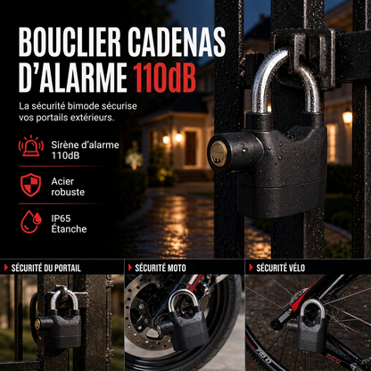 🔒🚨 Cadenas Antivol à Alarme 110 dB en Alliage d’Aluminium – Détection de Vibration, Anse Longue ou Courte et Piles Incluses