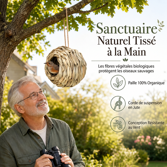 🌿🐦 Nid d'Oiseau Sphérique en Paille Tressée – Abri Naturel Suspendu, Ouverture Ronde et Décoration de Jardin (12×12 ou 14×14 cm)