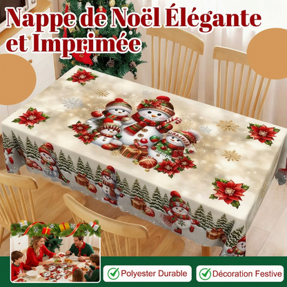 🎄🍽️ Nappe de Noël imprimée en polyester – Motifs festifs, tailles variées et entretien en machine
