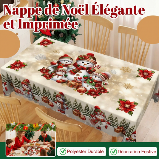 🎄🍽️ Nappe de Noël imprimée en polyester – Motifs festifs, tailles variées et entretien en machine