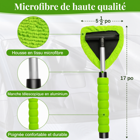🚗🧽 Kit de Nettoyage pour Pare-Brise – Manche Extensible, Tête Rotative à 180° et Microfibres Réutilisables