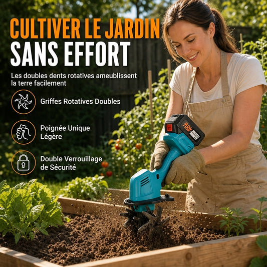 Mini rotoculteur et désherbeur portatif sans fil 21V à batterie lithium, dispositif portable pour ameublir le sol du jardin et éliminer les mauvaises herbes pour cour domestique