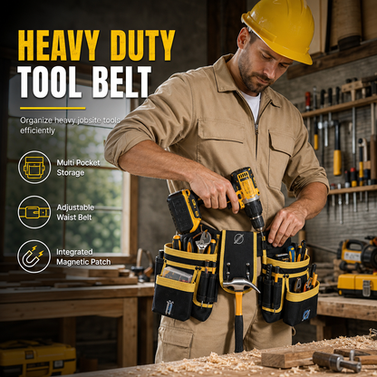 🛠️🧰 Ceinture Porte-Outils Professionnelle Haute Résistance – Tissu Oxford Renforcé, Patch Magnétique Puissant & Porte-Marteau en Acier ⚡