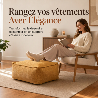 🛋️🧶 Housse de Repose-Pieds de Rangement 45×45×23 cm – Supporte 100 kg, Grande Fermeture Éclair et Housse Lavable