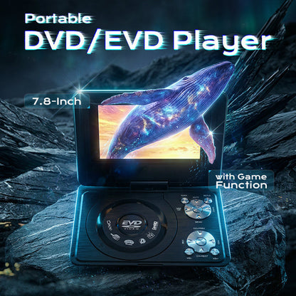 🎬🎮 Lecteur DVD & EVD Portable 7,8" Écran Pivotant 180° | Batterie Rechargeable, Sortie TV AV & Jeux Rétro Sans Wi-Fi