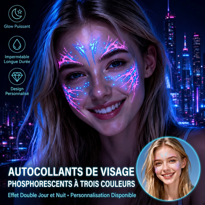 ✨🎃 Tatouages Éphémères Faciaux Lumineux – Brillance Nuit, Formule Douce et Pose Express 30s