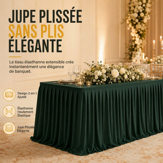 ✨🥂 Housse de Table Plissée pour Événements – Spandex Extensible 2-en-1, Infroissable et Drapé Parfait