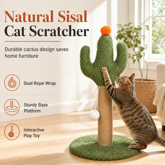 🐱🌵 Arbre & Griffoir Cactus pour Chat | Sisal Naturel Résistant, Balle Suspendue & Base Anti-Basculement