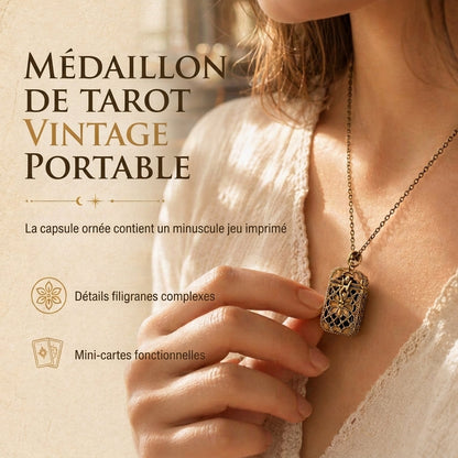 🔮✨ Collier Médaillon Mini Cartes de Tarot Vintage | Boîte Ouvrante Ciselée, Jeu Réel Inclus & Laiton Doré