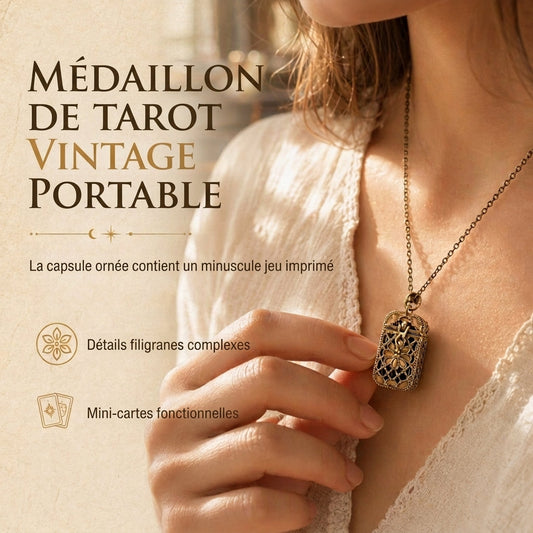 🔮✨ Collier Médaillon Mini Cartes de Tarot Vintage | Boîte Ouvrante Ciselée, Jeu Réel Inclus & Laiton Doré