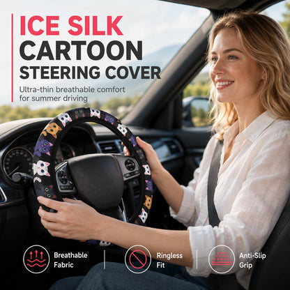 🚗🌿 Couvre-Volant Universel 38 cm en Soie Glacée Sans Anneau | Respirant Anti-Transpiration, Ultra-Léger & Confort 4 Saisons