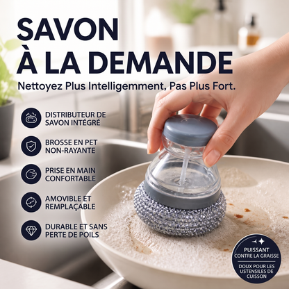 🧼✨ Brosse à Vaisselle Distributrice de Savon | Réservoir Intégré, Têtes Anti-Rayures & Dégraissage Facile