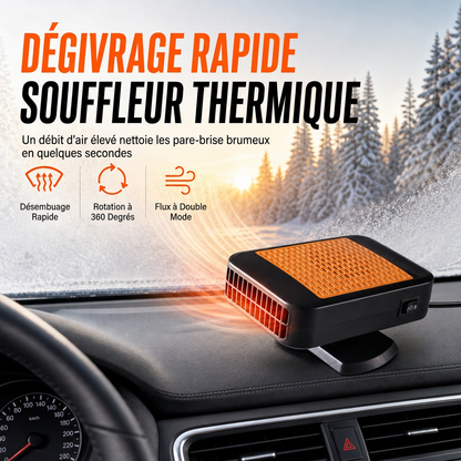 🚗💨 Dégivreur Désembueur de Voiture 12V Rotatif 360° | Chauffage Rapide, Double Mode Chaud/Froid & Vision Nette Sans Buée