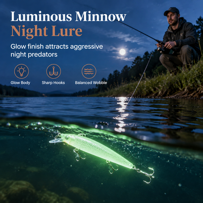 🎣✨ Leurre Minnow Phosphorescent 7 cm (8 g) | Luminescence Nocturne Élevée, Nage Vibrante & Double Hameçon Triple Anti-Décrochage