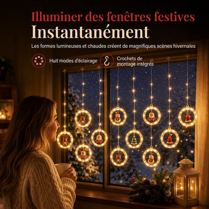 🎄✨ Guirlande Lumineuse Rideau de Noël 10 Suspensions | 8 Modes & Télécommande, Basse Tension USB & Ambiance Féerique