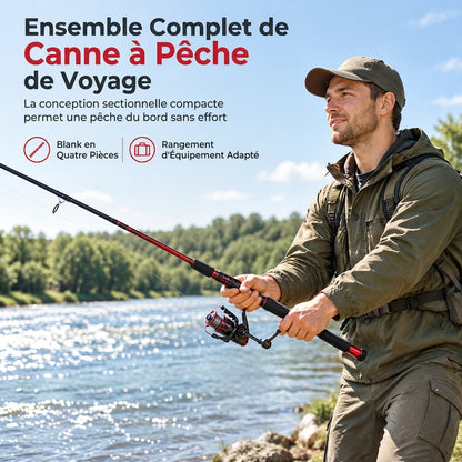 🎣🎒 Ensemble Canne à Pêche Voyage 4 Brins – Fibre de Verre Haute Résistance, Moulinet Fluide & Format Sac à Dos