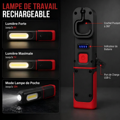 🔦🧲 Lampe de Travail LED COB Rechargeable 350 LM | Base Magnétique, Rotation 360° & Port Type-C