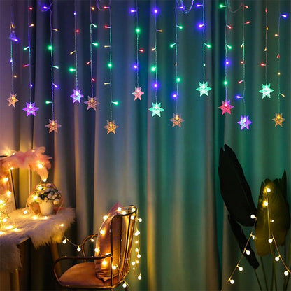 ❄️✨ Rideau Lumineux LED Flocons de Neige 8 Modes – Double Alimentation USB & Piles, Basse Tension Sûre & Ambiance Féérique