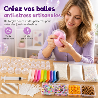 🧪🎨 Kit de Fabrication Balles Anti-Stress DIY – Pâte Colorée & Paillettes, Coque Étanche Anti-Éclatement & Rebond Lent