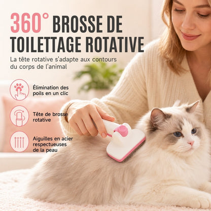 🐾✨ Brosse de Toilettage Rotative 360° – Éjection des Poils en 1 Clic, Picots Inox Massants & Démêlage Sans Douleur